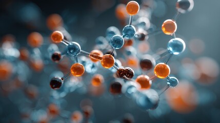 Molecules, 3D model. Atoms, chemical bonds, biomolecules molecular nano structure. Innovation in science, DNA, medicine, education. Chemistry science research, biology, pharmaceuticals biotechnology