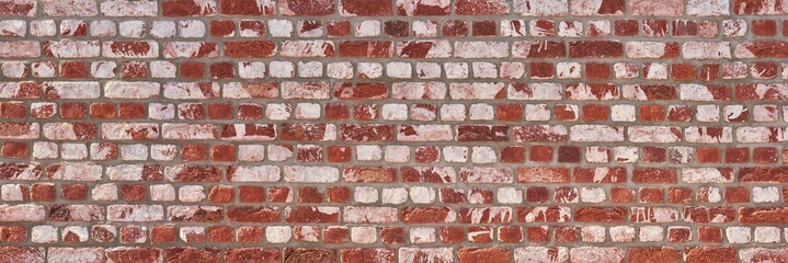 Wand aus rot weißen Ziegelsteinen und Fugen aus grauem Mörtel - Panorama Hintergrund
