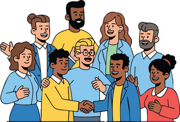 Diverse Group of People Shaking Hands and Supporting Each Other.