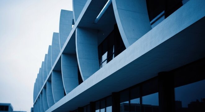Concrete building facade with curved, repetitive architectural elements