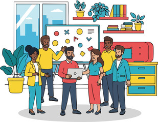 Diverse Business Team Collaborating on Project in Modern Office Setting.