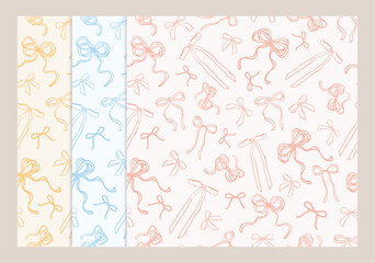 Set of hand-drawn seamless ribbon pattern in pink, blue and yellow theme. Vector illustration ribbon seamless pattern for background, wallpaper, wrapping and textile.
