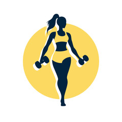 Fitness Woman Silhouette with Dumbbells Icon