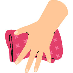 Human Hand Gently Holding Pink Fabric With Pink Pattern Against Transparent Background Simple Cartoon Style