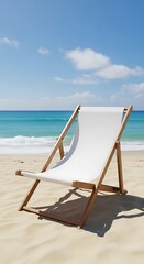 White Beach Chair on Sandy Shoreline with Ocean View.