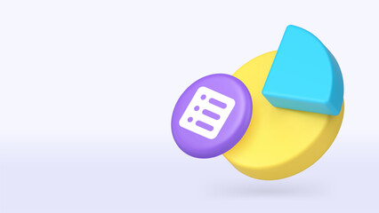 Business planning productivity analyzing 3d icon banner copy space vector illustration. Corporate commercial efficiency management marketing analysis statistic research chart graph control