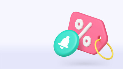 Sale discount shopping special offer notification 3d icon banner copy space vector illustration. Shop store market supermarket boutique price off cost reduction retail promo percentage tag