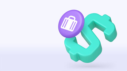 Business finance commercial profit dollar currency 3d icon banner copy space vector illustration. Commerce financial money savings investment banking service wealth deposit economy