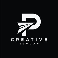Modern Letter P Logo with Paper Airplane Icon on Black Background