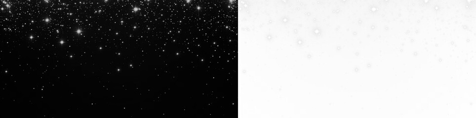 Black and white PNG overlay featuring a starry night sky on the left and a soft white background on the right, ideal for creative design projects and digital artwork