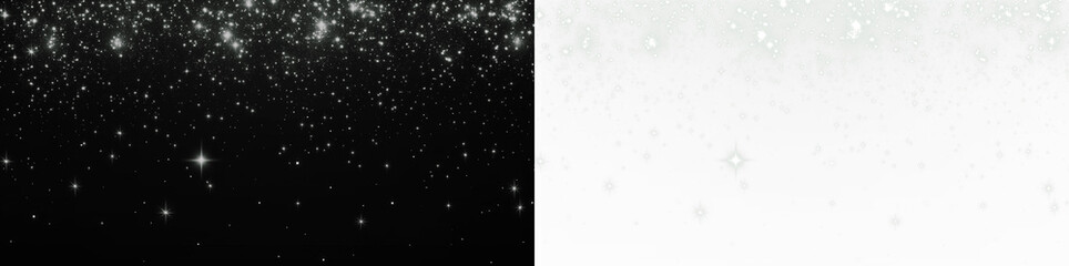 Black and white sparkling overlay with shimmering stars and soft bokeh effect, creating a dreamy atmosphere for creative design projects and visual storytelling