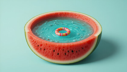 Melon Pool – Watermelon Slice as Swimming Pool with Tiny Float