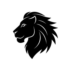 Silhouette of a majestic lion head side on transparent background