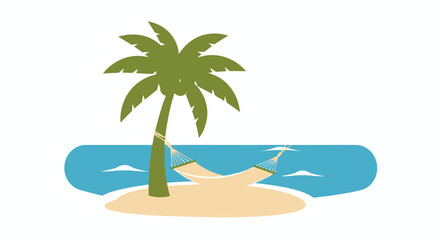 Tropical Getaway Beach Hammock Palm Tree Vector Illustration