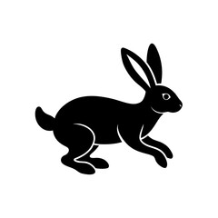 Silhouette of a running black rabbit art on transparent background