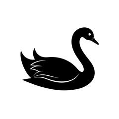 Silhouette of a black swan swimming on transparent background