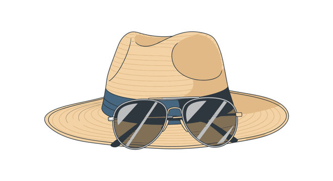 straw hat and sunglasses on white background clip art preview