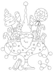 Christmas Gnome In Candy Vase Coloring Page For Adults And Children