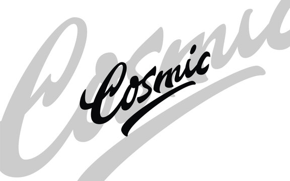 Bold hand-lettered word &ldquo;Cosmic&rdquo; in retro psychedelic style with dynamic 3D shadow. Perfect for streetwear, poster, and branding design. Editable EPS10 vector file