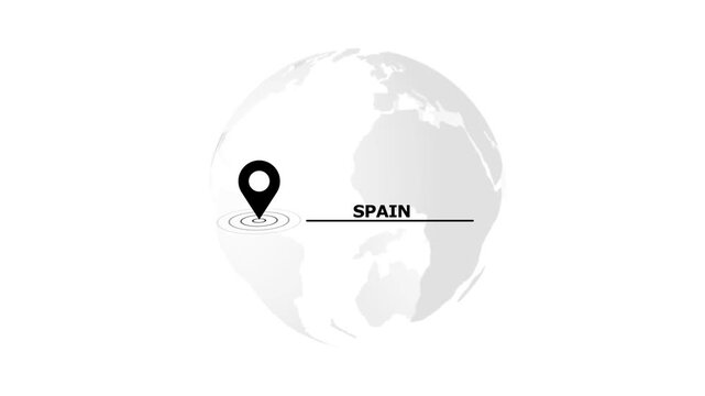 Spain location pin on a grey globe with white background europe world