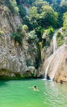 Rocky Polylimnio waterfall in Kalamata Greece