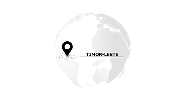 Black location pin marker on a grayscale globe with the word TIMOR- LESTE world