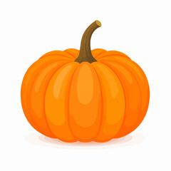 Obraz premium A vibrant orange pumpkin with a curved brown stem, illustrated in a simple cartoon style on a white background.