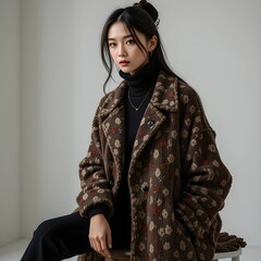 autumn clothes, sensuous fashion, autumn clothes model, warm feeling clothing coordination, AI Generative