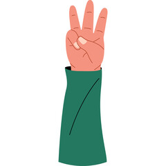 Illustration of a Hand Showing Three Fingers Up With a Green Sleeve Against a White Background