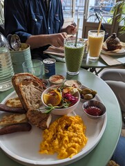 colourful healthy breakfast spread in cafe