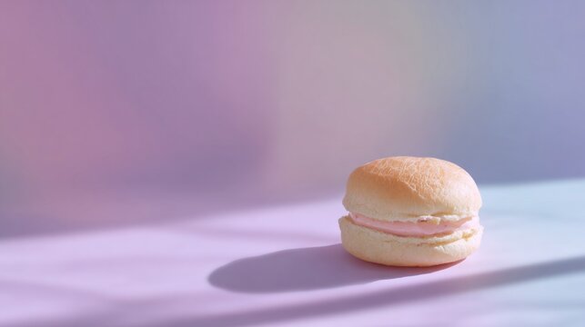 A single bun cradles pastel cream, whispering of Proustian reverie amidst a lavender haze, ideal for World Dream Day
