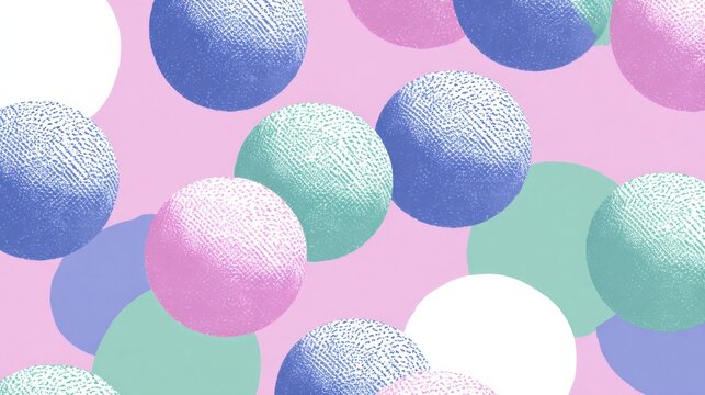 Floating pastel spheres dance across a whimsical dreamscape, evoking playful nostalgia, reminiscent of Holi celebrations and retro kitsch