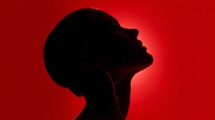 Silhouette of a Caucasian woman against crimson ether, embodying Lunar New Year mystique and vintage noir cinematic allure