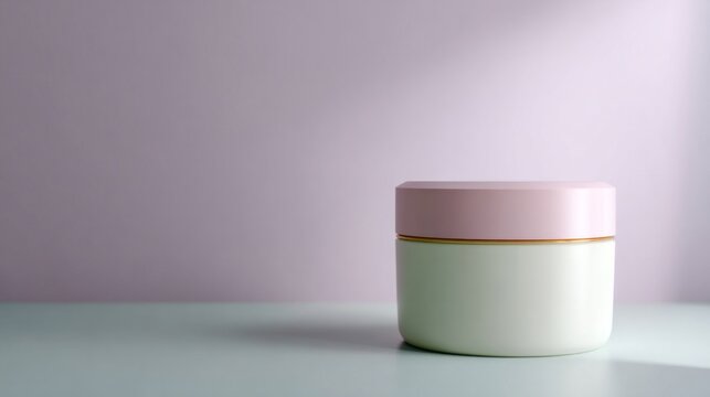 A pastel-toned cream jar whispers tranquility, embracing minimalist elegance for Hygge-inspired self-care and National Simplicity Day celebrations - Powered by Adobe