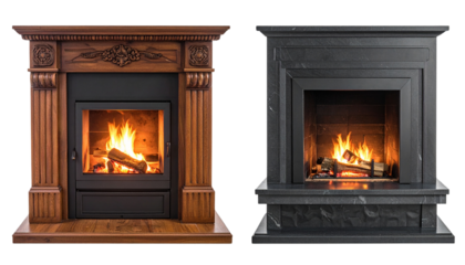Home Interior Fireplace Pair Bundle isolated on transparent background