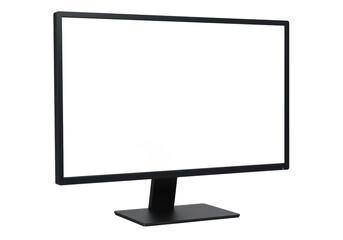 Black computer monitor PNG isolated on transparent background, modern display screen for office and home use, technology device