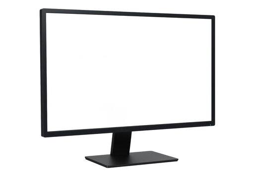 Black computer monitor PNG isolated on transparent background, modern display screen for office and home use, technology device