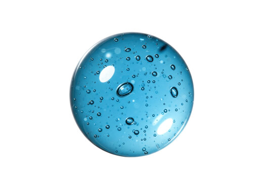 Blue gel serum drop isolated on transparent background, cosmetic product swatch with air bubbles for skincare and beauty