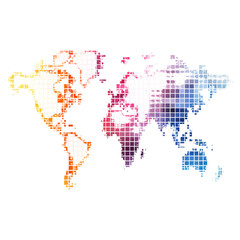 Fototapeta premium Abstract world map grid texture with colorful data visualization global connections concept isolated on transparent background