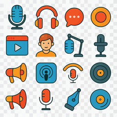 Podcast and Audio Icons A Colorful Vector Illustration Set.