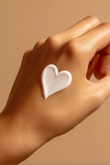 Fototapeta premium Heart-shaped cream on female hand, skincare and beauty