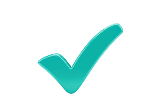 Turquoise check mark PNG isolated on transparent background, symbol of approval and confirmation for graphic design projects