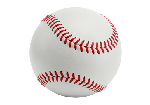 Detailed baseball with red stitching isolated on transparent background, sport equipment for baseball games and athletic training