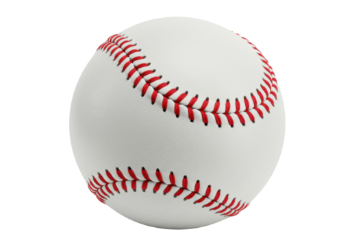 Detailed baseball with red stitching isolated on transparent background, sport equipment for baseball games and athletic training