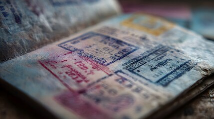 An open passport filled with numerous travel stamps and visas showcasing a history of international journeys and entries