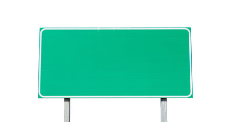 Blank Green Sign Rectangular Shape on Metal Posts Isolated on Transparent Background