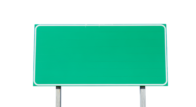 Blank Green Sign Rectangular Shape on Metal Posts Isolated on Transparent Background