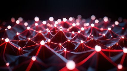 Glowing Red Network Connections Abstract Futuristic Digital Grid Structure With White Nodes Connecting Lines Data Flow Science Technology Concept Communication Global Network System Futuristic