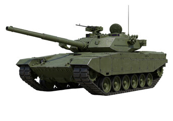 Green main battle tank PNG isolated on transparent background, modern military vehicle for army and defense
