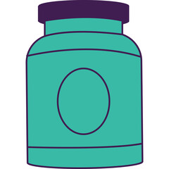 Turquoise Jar With Purple Lid And Oval Label Space On Transparent Background Simple Flat Illustration
